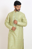 Pistachio Green Embroidered Dupion Silk Men's Kurta Pajama