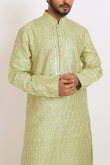 Pistachio Green Embroidered Dupion Silk Men's Kurta Pajama