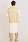 Printed Off White Cotton Silk Men's Jacket Style Kurta Pajama
