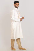 Printed Off White Cotton Silk Men's Jacket Style Kurta Pajama