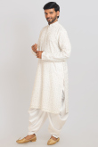Embroidered Georgette White Men's Straight Cut Kurta With Dhoti Pants