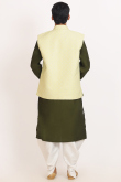 Olive Green Cotton Silk Printed Men's Straight Cut Kurta With Dhoti Pants