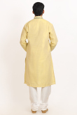 Pale Yellow Cotton Silk Men's Straight Cut Printed Kurta Pajama