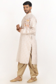 Oat Beige Cotton Printed Men's Straight Cut Kurta With Dhoti Pants