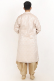 Oat Beige Cotton Printed Men's Straight Cut Kurta With Dhoti Pants