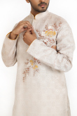 Oat Beige Cotton Printed Men's Straight Cut Kurta With Dhoti Pants