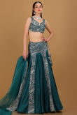 Satin Teal Blue Embroidered Wedding Wear Lehenga 