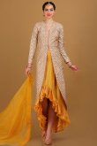 Cream Beige Chiffon Plain A Line Lehenga