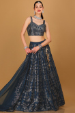 Peacock Blue Dupion Silk Stone Embellished A-line Lehenga