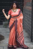Peach Pink Cotton Saree with Cotton Blouse