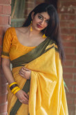 Yellow Cotton Saree With Cotton Blouse
