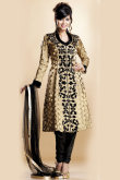 Black and Gold Brocade Long Anarkali Suit with Net Dupatta