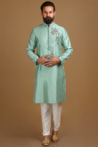 Art Silk Men Kurta Pajama in Seafoam Green for Sangeet