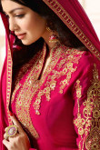 Resham Embroidered Georgette Rusty Red Churidar Suit