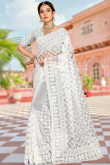 White Net Embroidered Saree For Sangeet