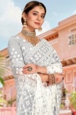 White Net Embroidered Saree For Sangeet