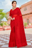 Red Net Embroidered Saree For Sangeet 