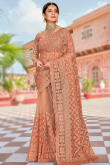 Coral Peach Net Resham Thread Embroidered Saree 