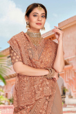Coral Peach Net Resham Thread Embroidered Saree 