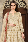 Elegant Cream Mulberry Silk Anarkali Suit With Resham Work