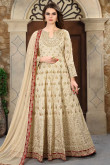 Elegant Cream Mulberry Silk Anarkali Suit With Resham Work
