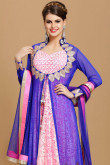 Pink With Blue Georgette Churidar Suit