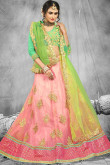 Green with Pink Net Lehenga with Banglori Silk Choli