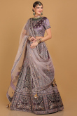 Mauve Taupe Bridal Wear Embroidered Velvet Lehenga 