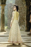 Attractive Yellow Satin And Silk Anarkalii Suit With Resham Work