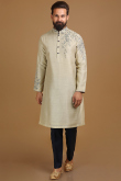 Light Beige Dupion Silk Straight Pant Men Kurta Pajama