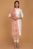 Salmon Peach Resham Thread Embroidered Net Dupatta