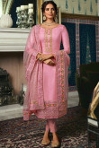 Carnation Pink Tussar Silk Straight Pant Trouser Suit