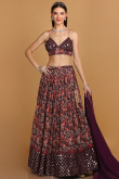 Lehenga for Wedding Wear in Georgette Wine Maroon with Resham Work