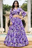 Violet Purple Georgette Printed Ready to Wear Flared Style Lehenga
