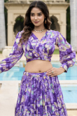 Violet Purple Georgette Printed Ready to Wear Flared Style Lehenga