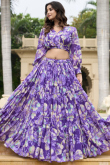 Violet Purple Georgette Printed Ready to Wear Flared Style Lehenga