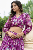 Purple Georgette Printed Ready to Wear Flared Style Lehenga