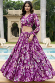Purple Georgette Printed Ready to Wear Flared Style Lehenga