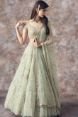 Light Green Net Embroidered Flared Style Lehenga