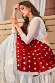 Georgette Off White And Red Half And Half Embroidered Saree 