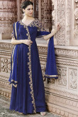 Gorgeous Slub Georgette Anarkali Suit in Berry Blue Color With Resham Embroidered
