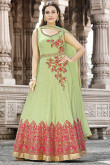 Luxurious Cotton Anarkali Suit in Tea Green Color With Resham Embroidered