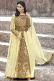 Lovely Cotton Anarkali Suit in Cream Color With Resham Embroidered