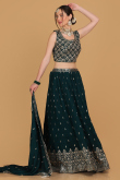 Bottle Green Georgette Embroidered Lehenga