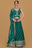 Turquoise Green Georgette Embroidered Lehenga