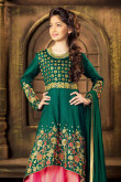 Dazzling Brunswick Green Raw Silk Anarkali Gown With Resham Work