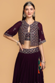 Georgette Dark Purple Thread Embroidered Lehenga for Wedding & Party