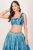 Aqua Nisha Mirror Work Printed Lehenga Set in organza 