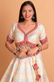 Brocade Multi Color Weaved Panelled Style Lehenga 
