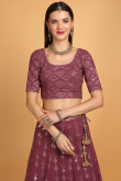Lehenga in Mauve Mauve Georgette for Party Wear with Thread Work